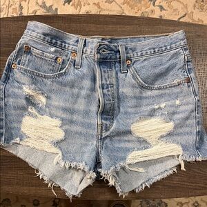 Levi 501 Women’s Distressed Denim Blue Shorts